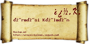 Ürmösi Kálmán névjegykártya